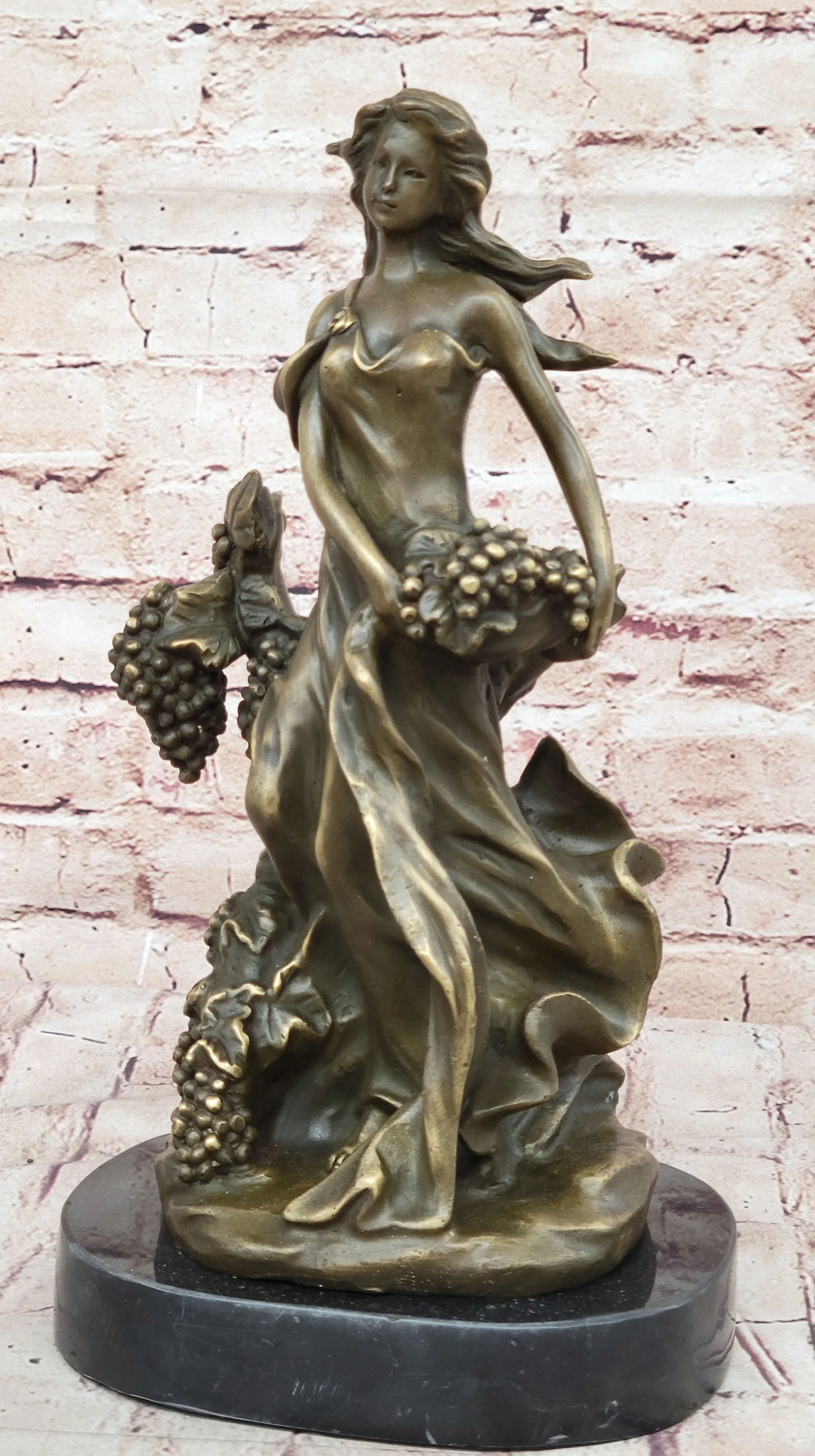 Bronze Sculpture of a Girl Harvesting Grapes - Wine Bacchus Dionysus Art Deco