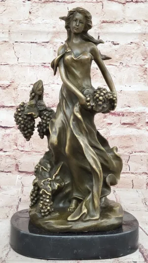 Bronze Sculpture of a Girl Harvesting Grapes - Wine Bacchus Dionysus Art Deco