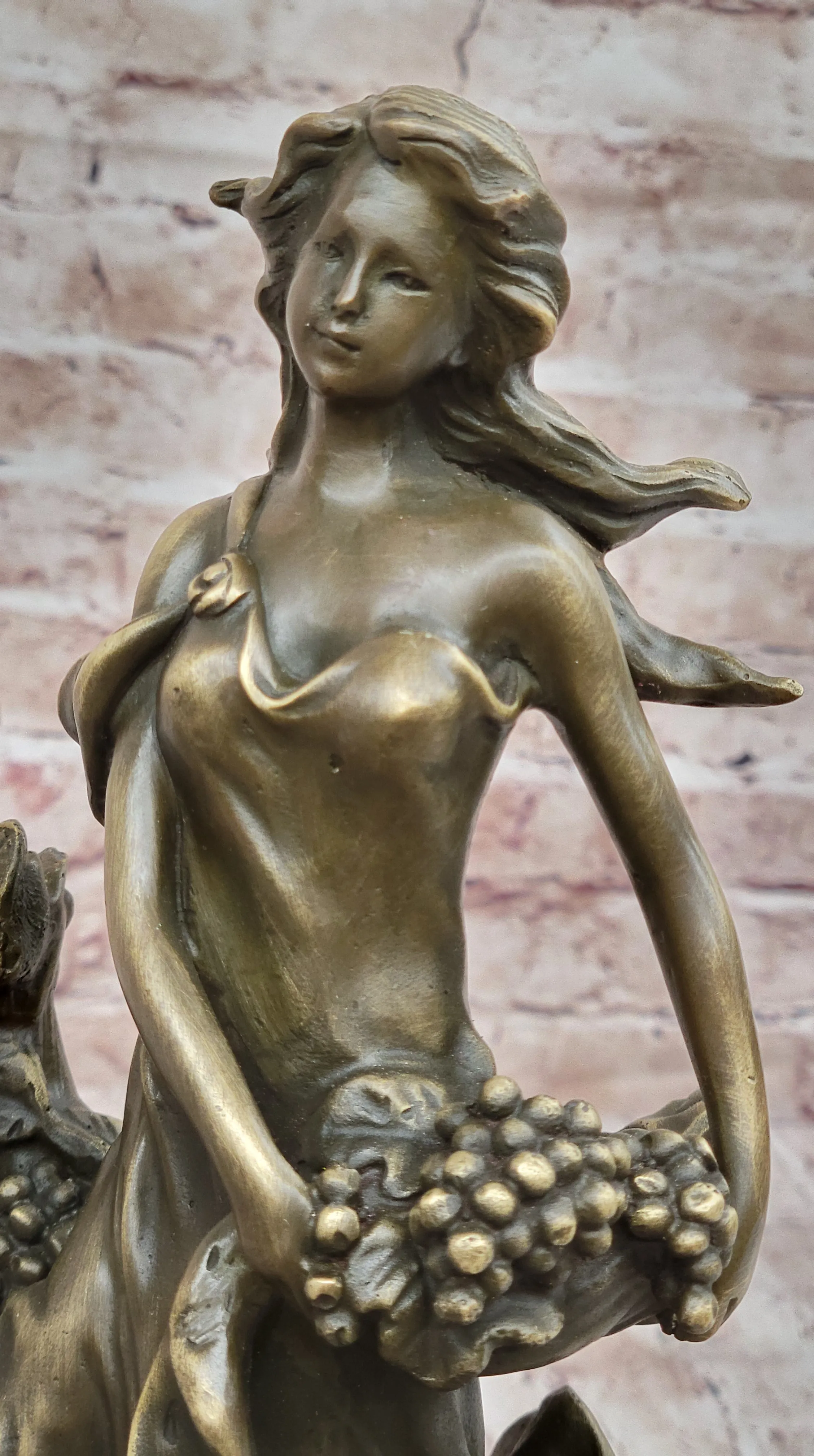 Bronze Sculpture of a Girl Harvesting Grapes - Wine Bacchus Dionysus Art Deco