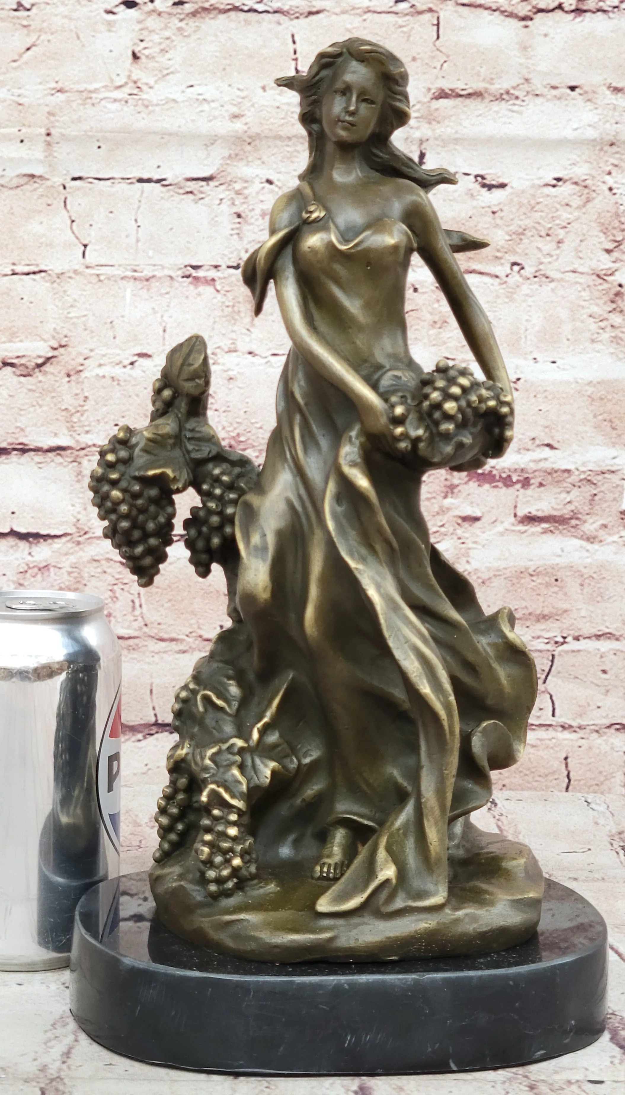 Bronze Sculpture of a Girl Harvesting Grapes - Wine Bacchus Dionysus Art Deco