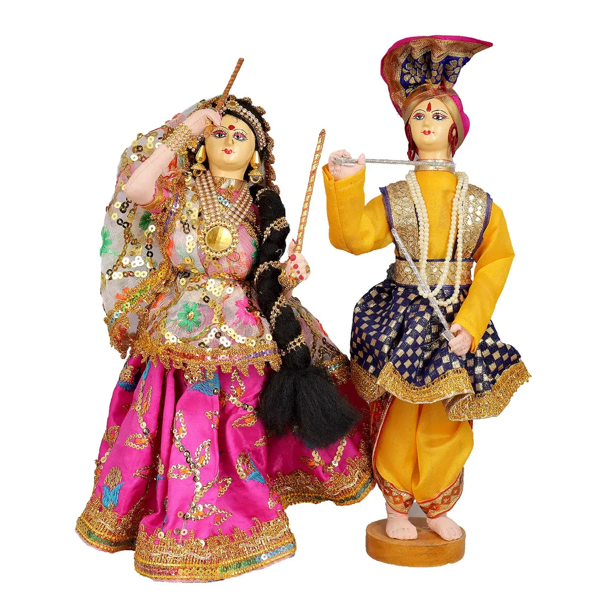 Dandiya Dancing Doll Cloth Golu Bommai Pair - 12 x 7 Inches | Giri Golu Doll/ Navaratri Golu Bomma/Gombe