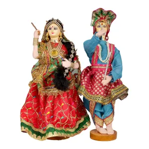 Dandiya Dancing Doll Cloth Golu Bommai Pair - 12 x 7 Inches | Giri Golu Doll/ Navaratri Golu Bomma/Gombe