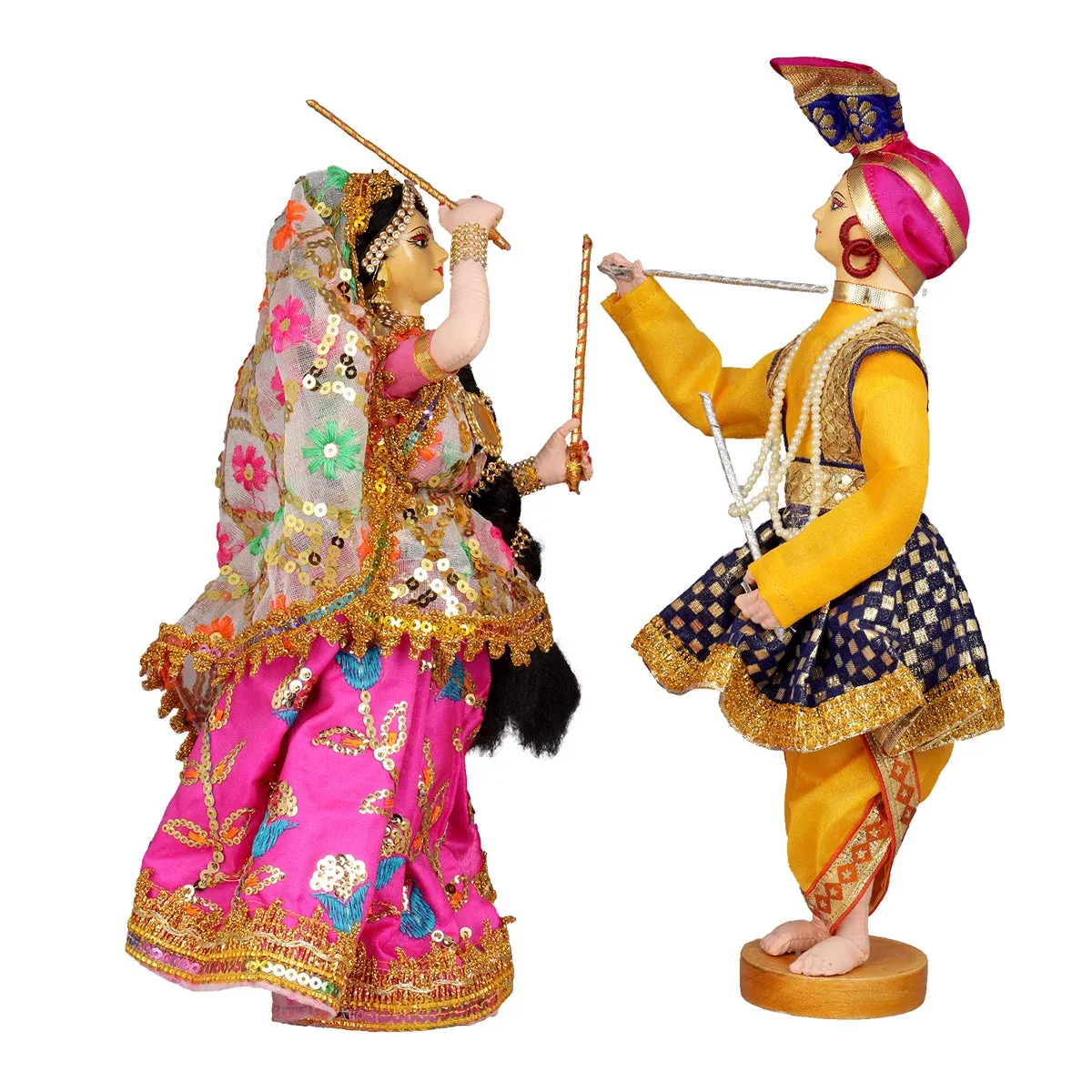 Dandiya Dancing Doll Cloth Golu Bommai Pair - 12 x 7 Inches | Giri Golu Doll/ Navaratri Golu Bomma/Gombe